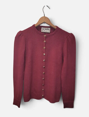 VTG St. John for Neiman Marcus Burgundy Button Up Cardigan Size Small Old Money